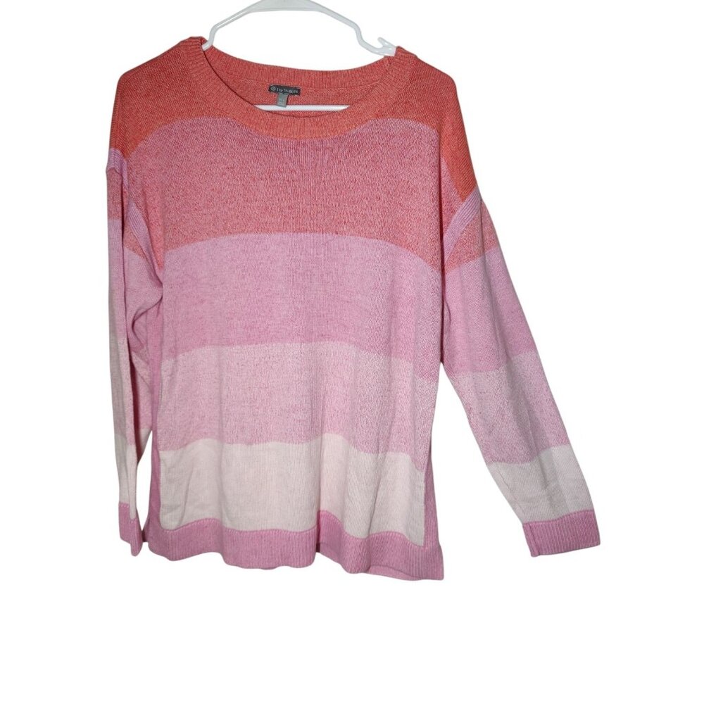 T By Talbots Peach Pink Striped Ombre 100% Cotton Pullover Sweater XLP
